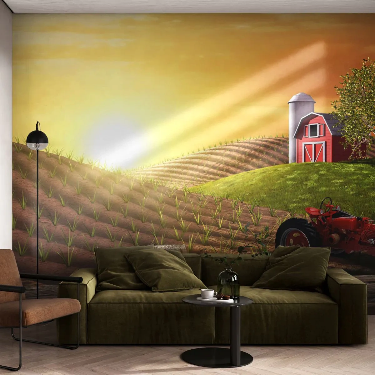 Photo Wallpaper Premium Canvas - Farm Straight from a Tale - Farm, Landscape, Tractor - 300x210 cm