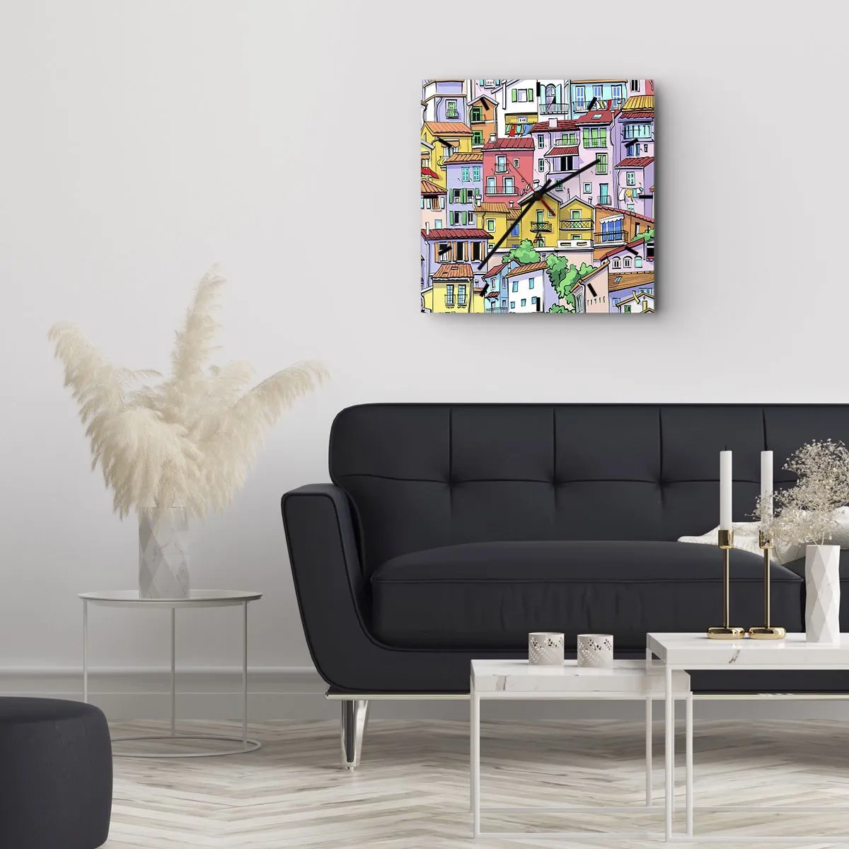 Wall clock - Clock on glass - Merry City - 40x40 cm