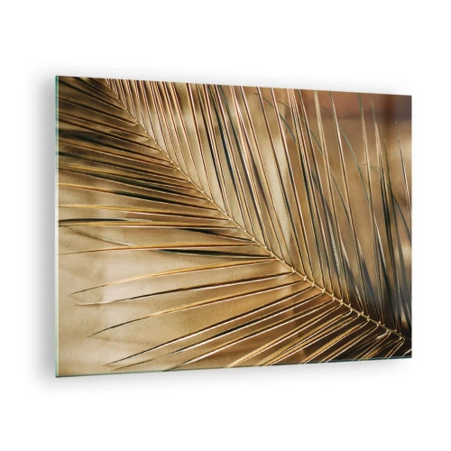 Glass picture - Close-up of a palm leaf in golden brown tones - 70x50cm - Natural Colonnade - Modern wall decoration for the living room and bedroom ARTTOR