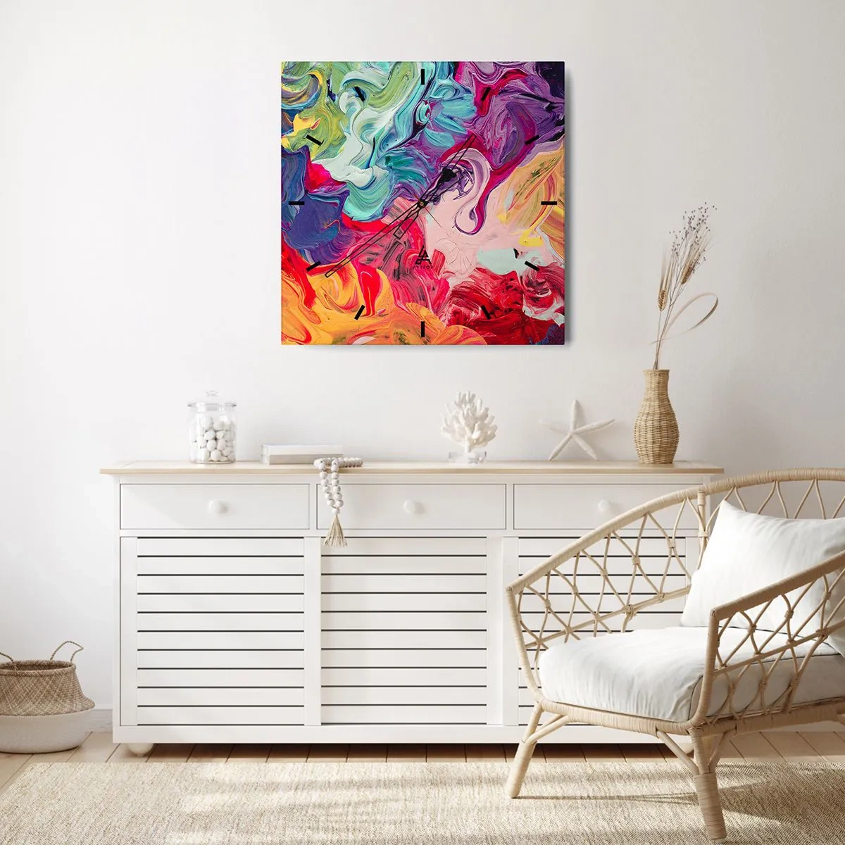 Wall clock - Clock on glass - Birth of Colours - 30x30 cm