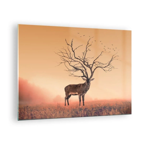 Glass picture - Illustration of a deer with a tree as its antlers - 70x50cm - Antlered Deer Spirit of the Forest - Modern wall decoration for the living room and bedroom ARTTOR