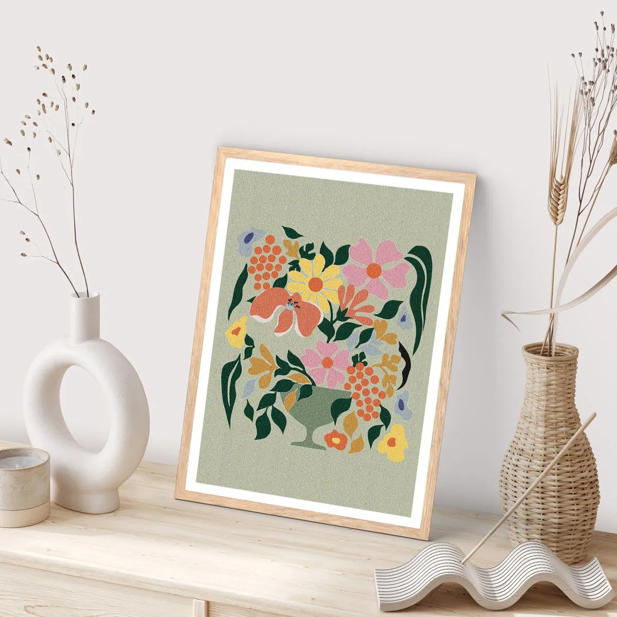 Poster in light oak frame - Bouquet Brimming with Life - 61x91 cm