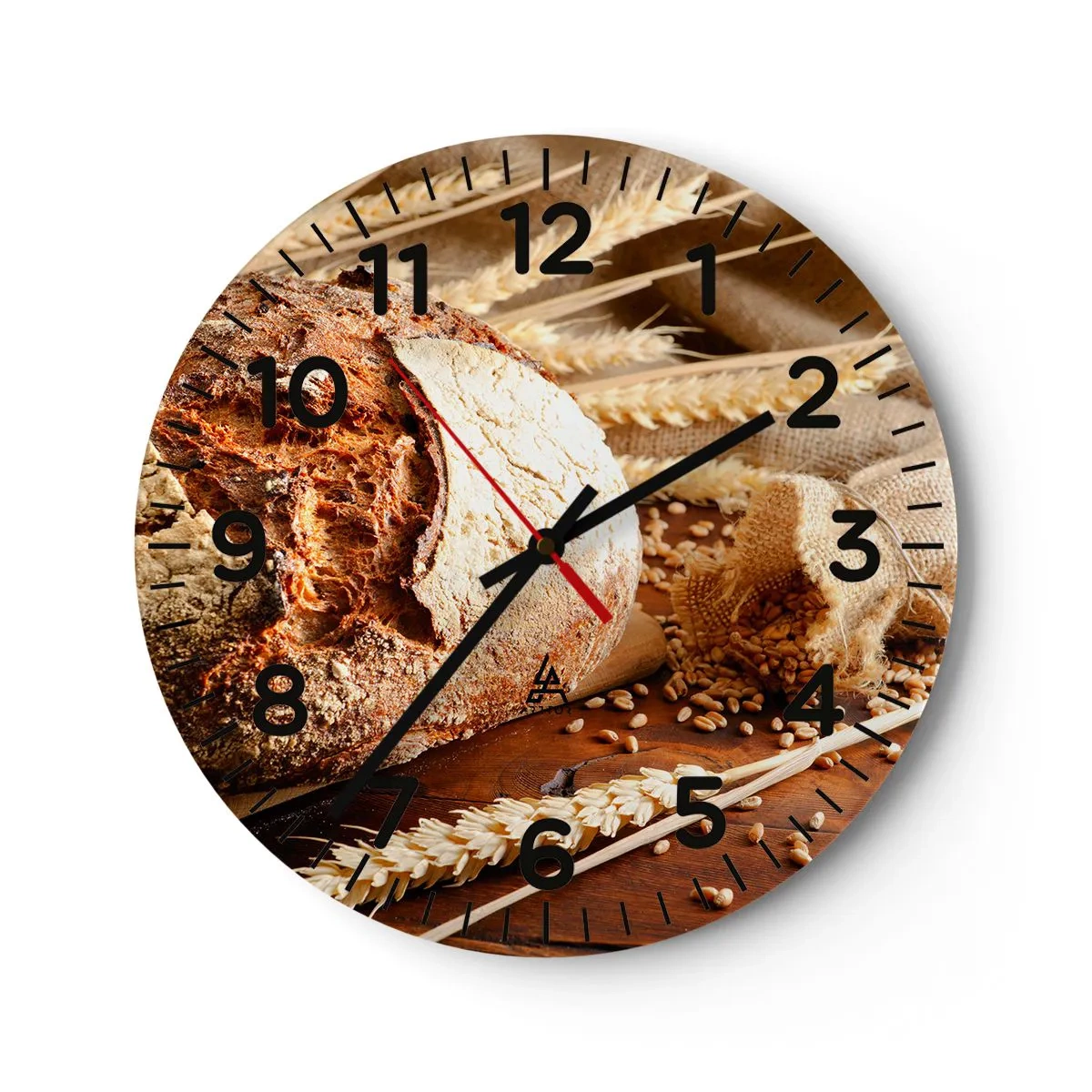 Wall clock - Clock on glass - Tasty, Fragrant, Crunchy - 30x30 cm