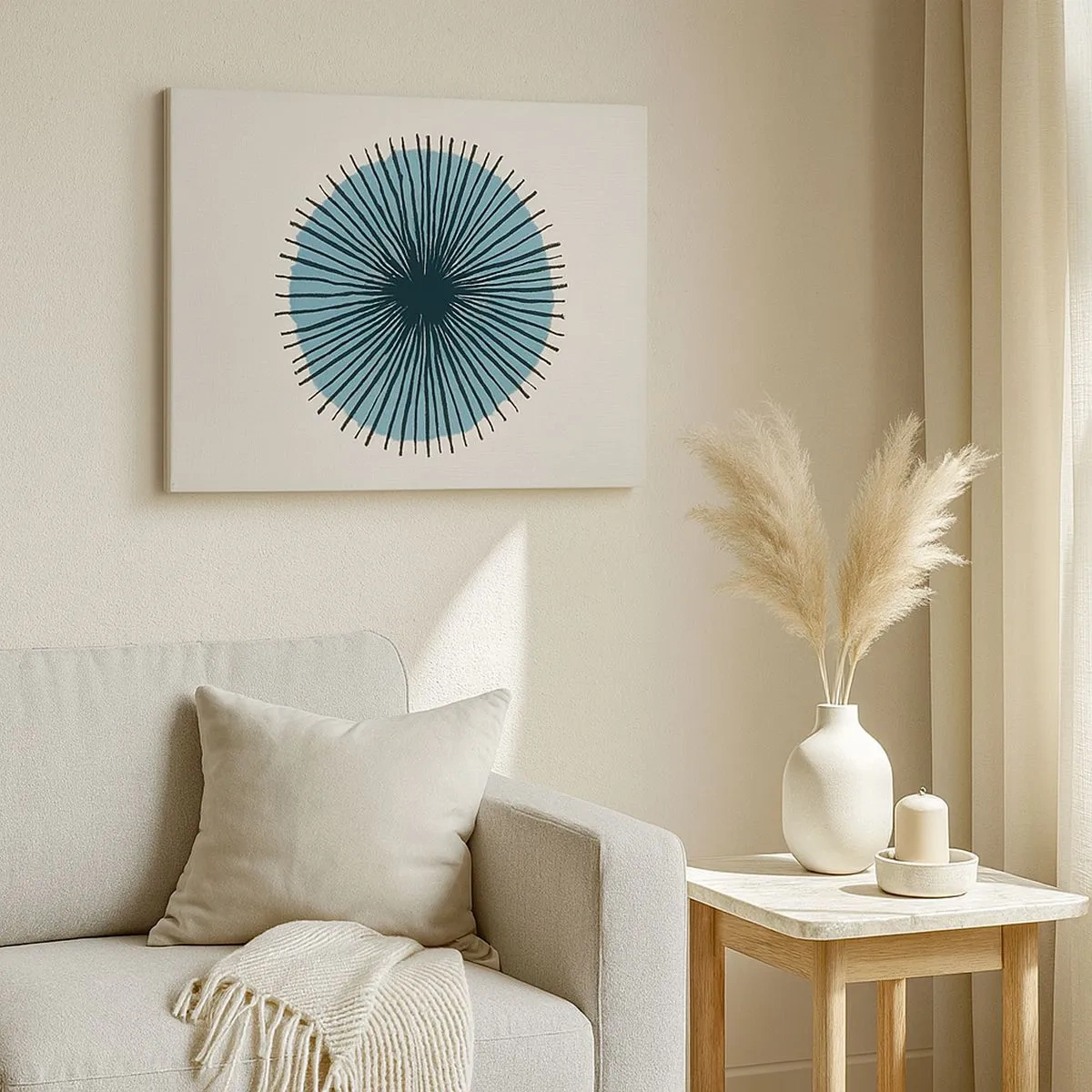 Canvas picture - Abstract circular form with blue rays - 70x50cm - Rays on Blue - Modern wall decoration for the living room and bedroom ARTTOR