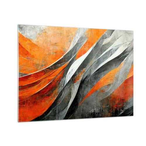 Glass picture - Abstract streaks in shades of orange and gray - 70x50cm - Heat and Coolness - Modern wall decoration for the living room and bedroom ARTTOR