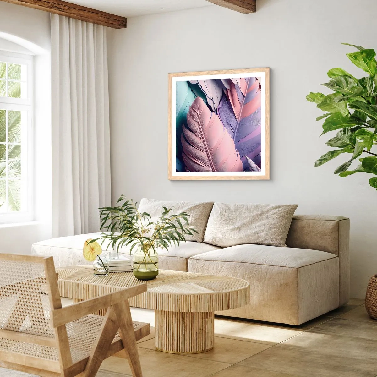 Poster in light oak frame - Birdie Chic - 50x50 cm