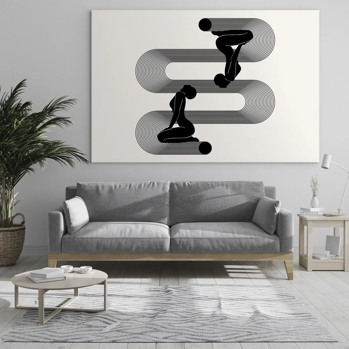 Glass picture - Minimalist feminine silhouettes with a graphic line motif - 70x50cm - Sensual Symmetry - Modern wall decoration for the living room and bedroom ARTTOR