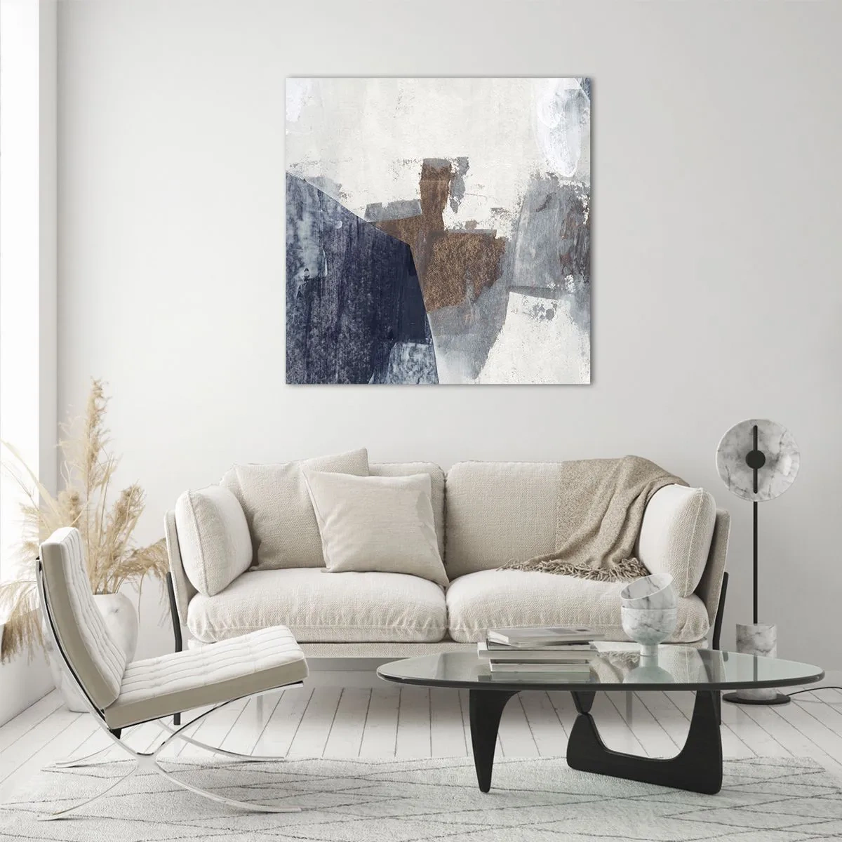 Glass picture - Blue and Brown Shapes - 40x40 cm