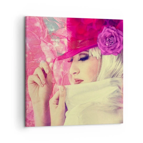 Canvas picture - Retro Portrait in Pink - 50x50 cm