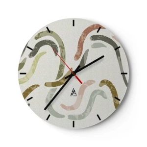 Wall clock - Clock on glass - Organic brushstrokes in earthy tones - 30x30cm - Cheerful Dance of Abstraction - Modern wall decoration for the living room, kitchen, and bedroom ARTTOR