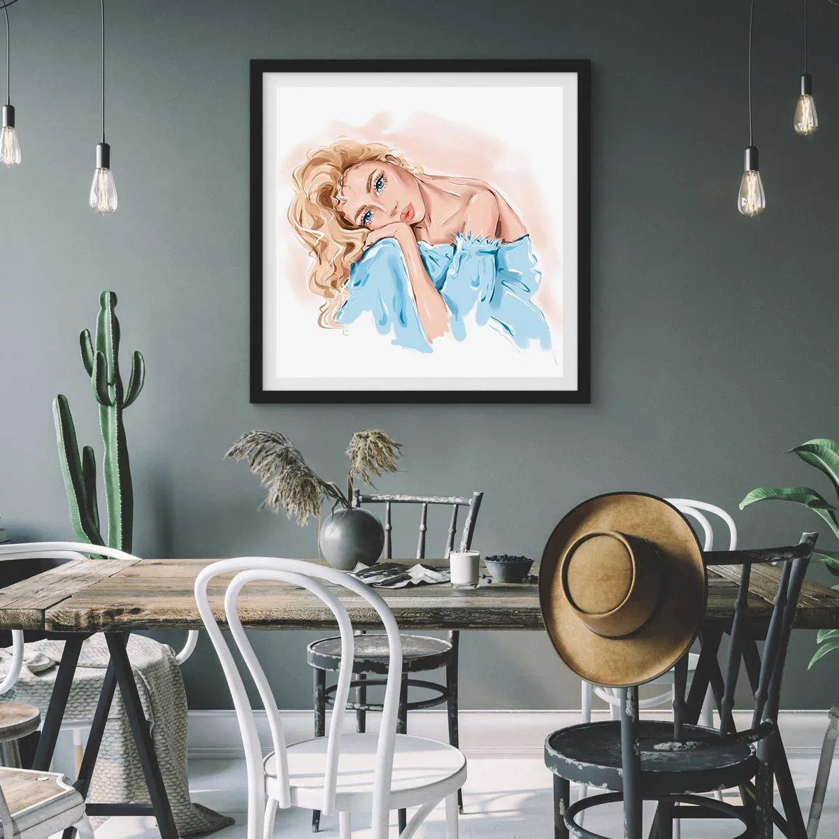 Poster in black frame - Dreamy in Blue - 30x30 cm