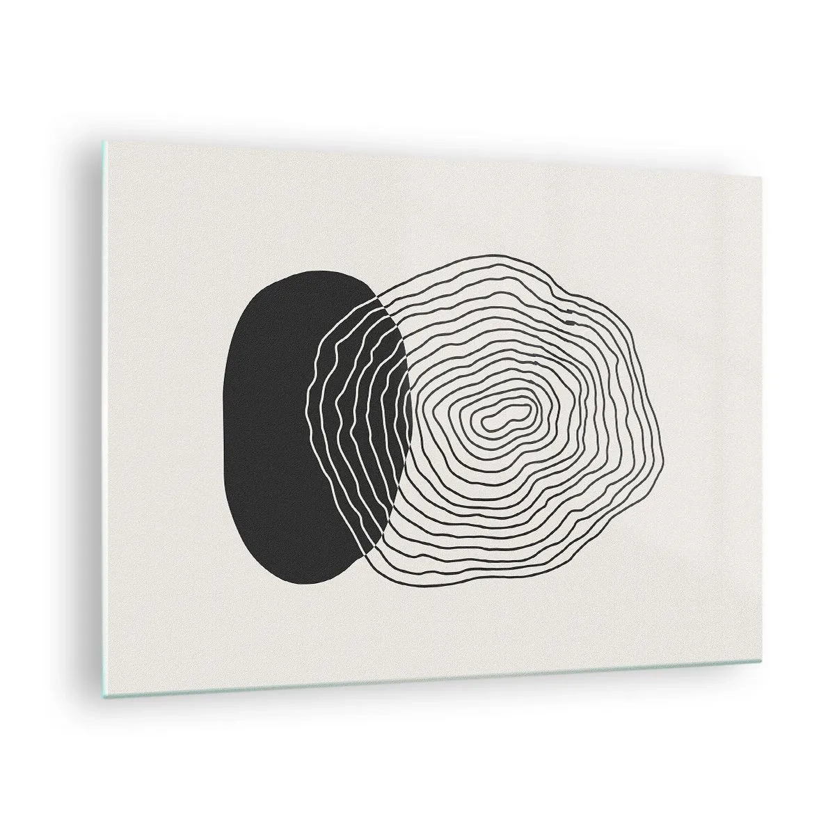 Glass picture - Abstract pattern with black and white ovals and lines - 70x50cm - Durability and Vibration - Modern wall decoration for the living room and bedroom ARTTOR