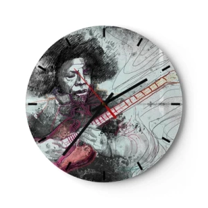 Wall clock - Clock on glass - Artistic guitarist motif in pastel shades - 30x30cm - On the Waves of Music - Modern wall decoration for the living room, kitchen, and bedroom ARTTOR