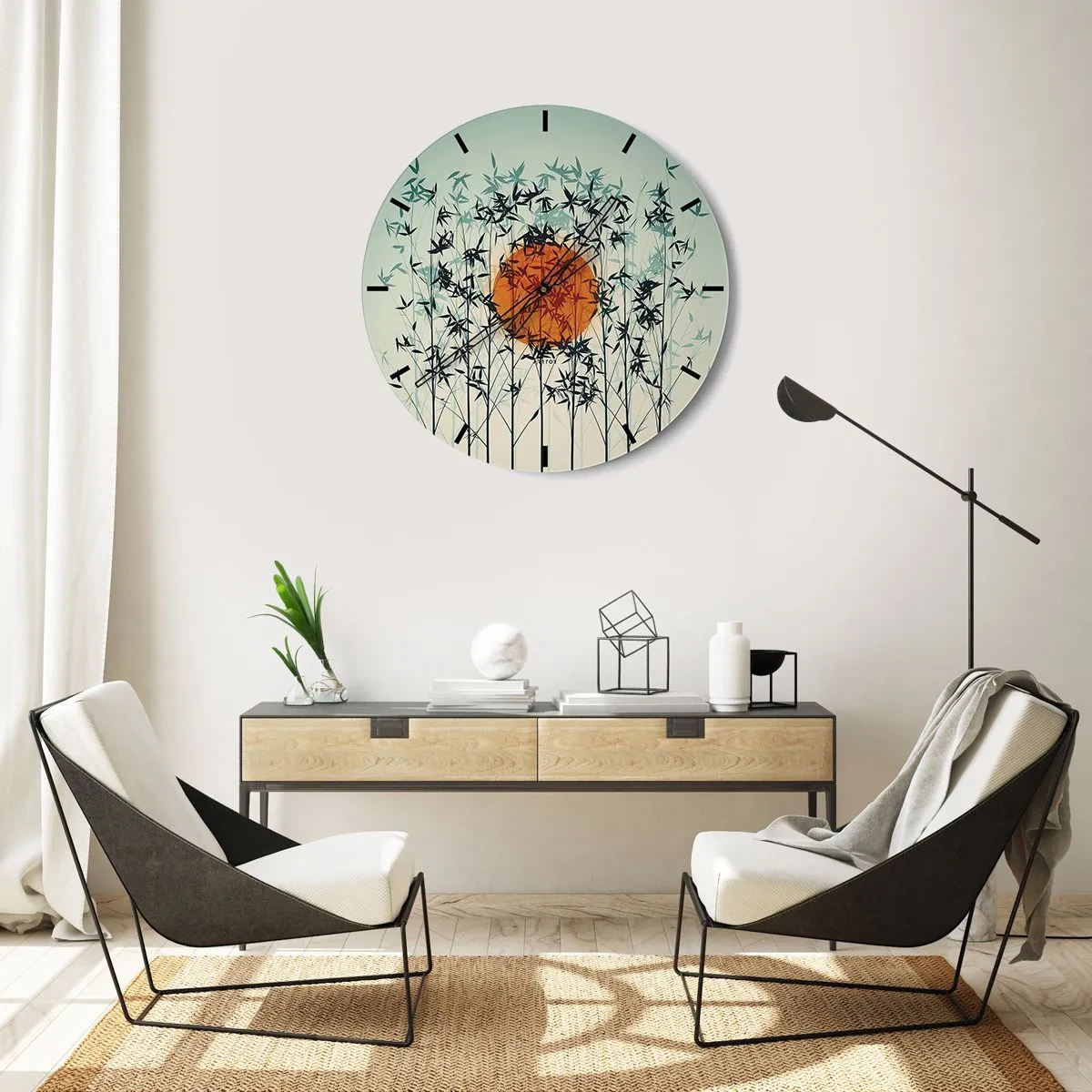 Wall clock - Clock on glass - Japanese Sun - 30x30 cm