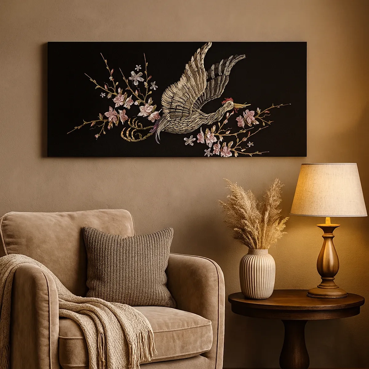 Canvas picture - Exotic, Embroidered Bird - 30x30 cm