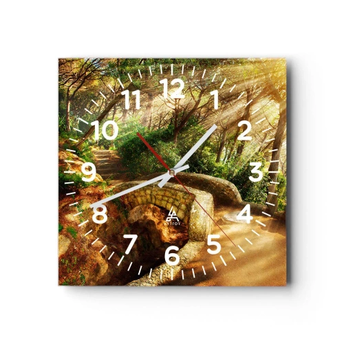 Wall clock - Clock on glass - From the Bridge to Enchanted Forest - 40x40 cm