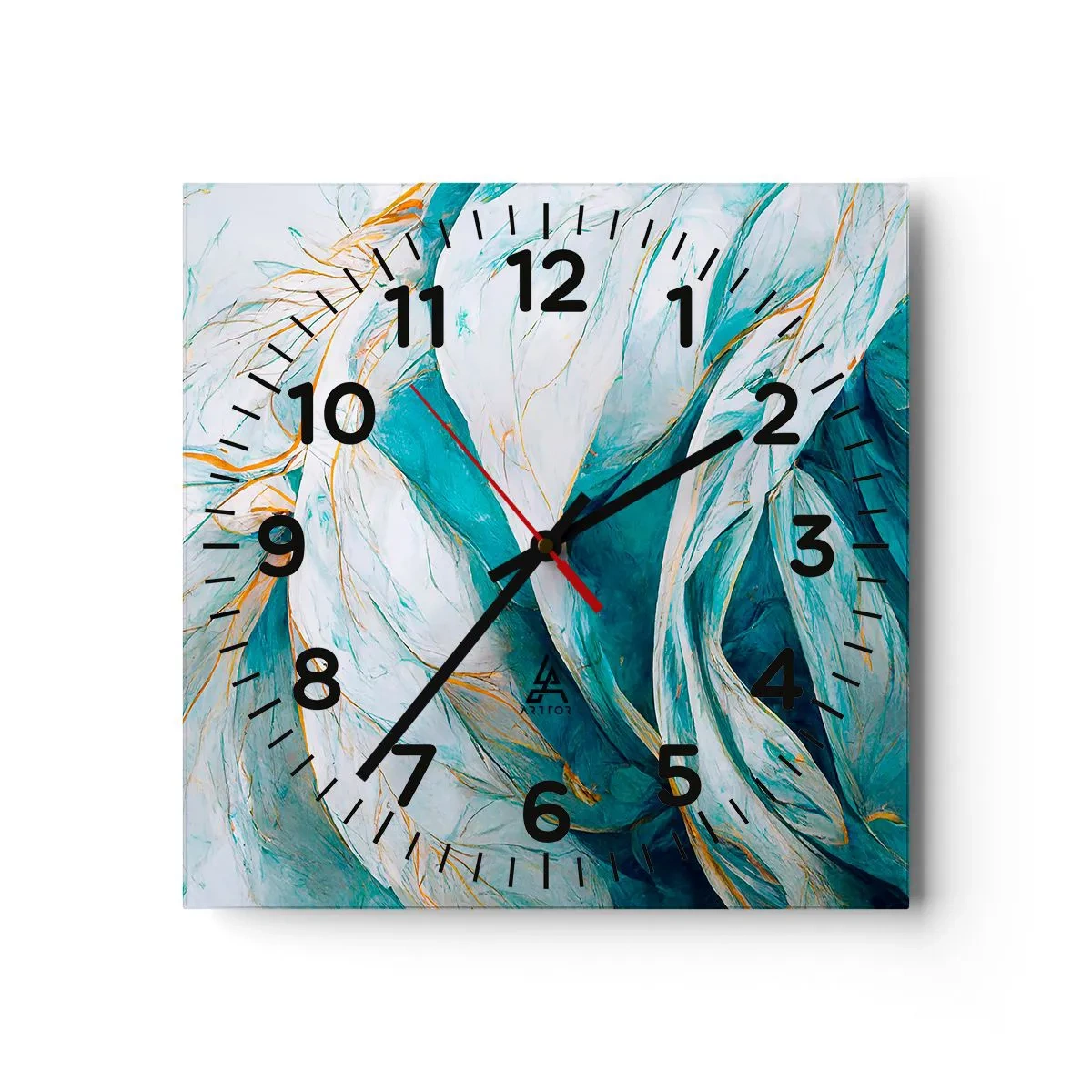 Wall clock - Clock on glass - Blue Abstract with a Golden Motif - 40x40 cm