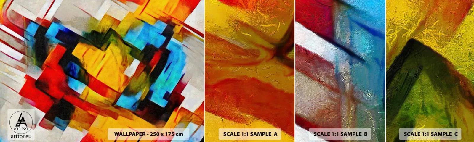 Photo Wallpaper Sample Self-Adhesive Deluxe Sticker - Colourful Quilt - Abstraction, Cubism, Piece - 100x30 cm