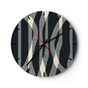 Wall clock - Clock on glass - Black and beige striped pattern with optical effect - 30x30cm - Attempt at Breaking Darkness - Modern wall decoration for the living room, kitchen, and bedroom ARTTOR