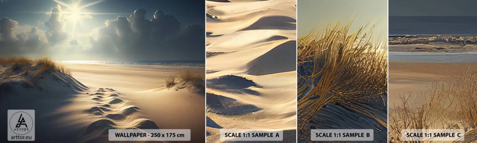 Photo Wallpaper Sample Self-Adhesive Deluxe Sticker - Calming Landscape - Dunes, Beach, Ocean - 100x30 cm