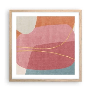 Poster in light oak frame - Pastel Composition with a Golden Note - 50x50 cm