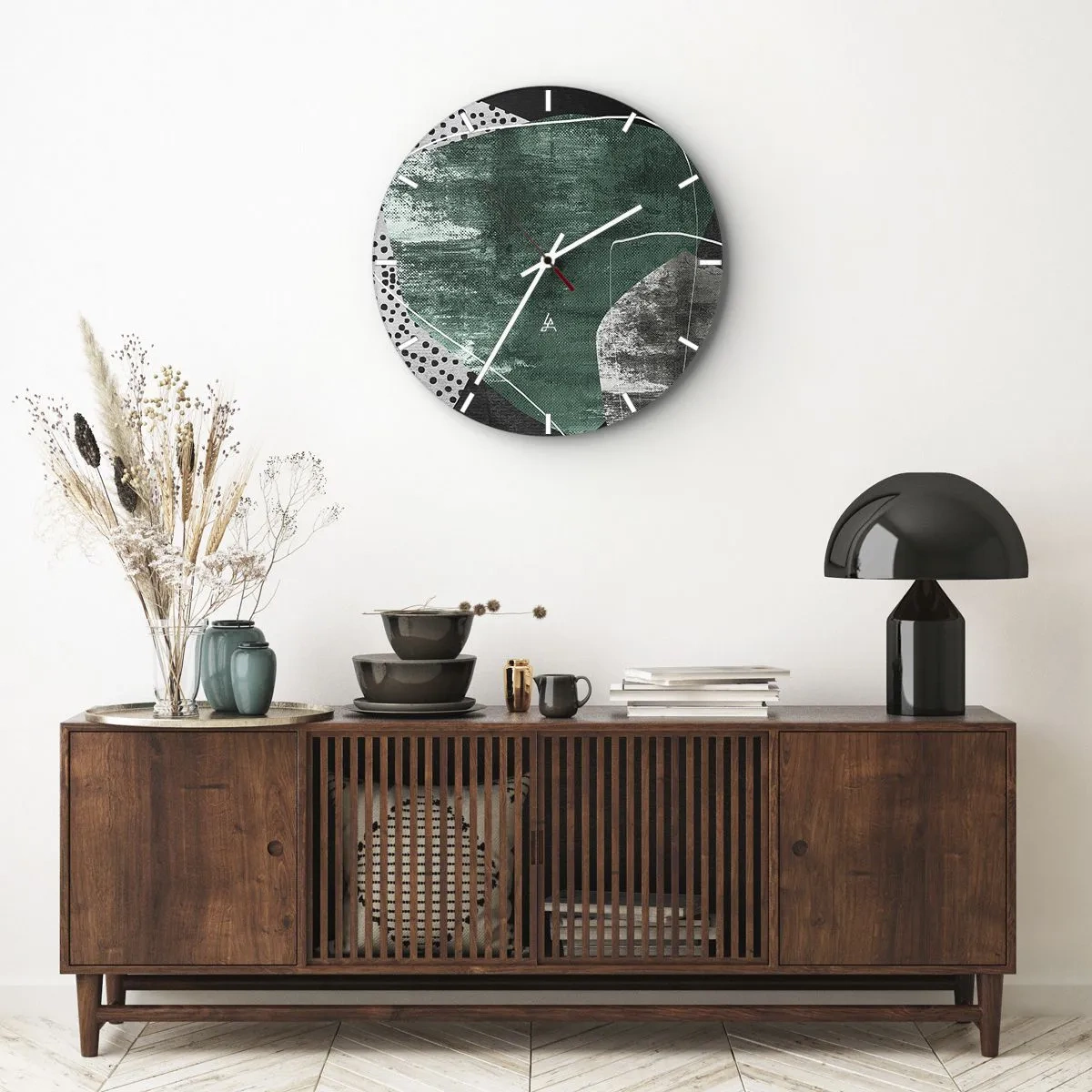 Wall clock - Clock on glass - Colourful Abstract with a Golden Petal - 40x40 cm