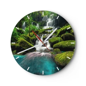 Wall clock - Clock on glass - Turquoise, Sapphire and Silver - 40x40 cm