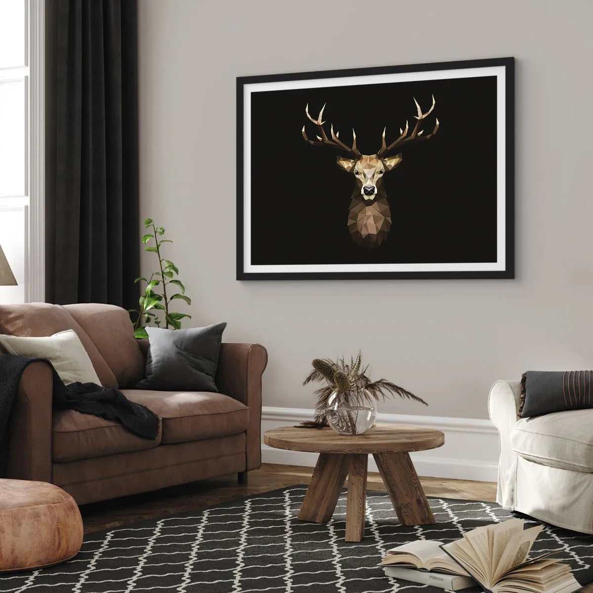 Poster in black frame - Cubist Deer - 91x61 cm