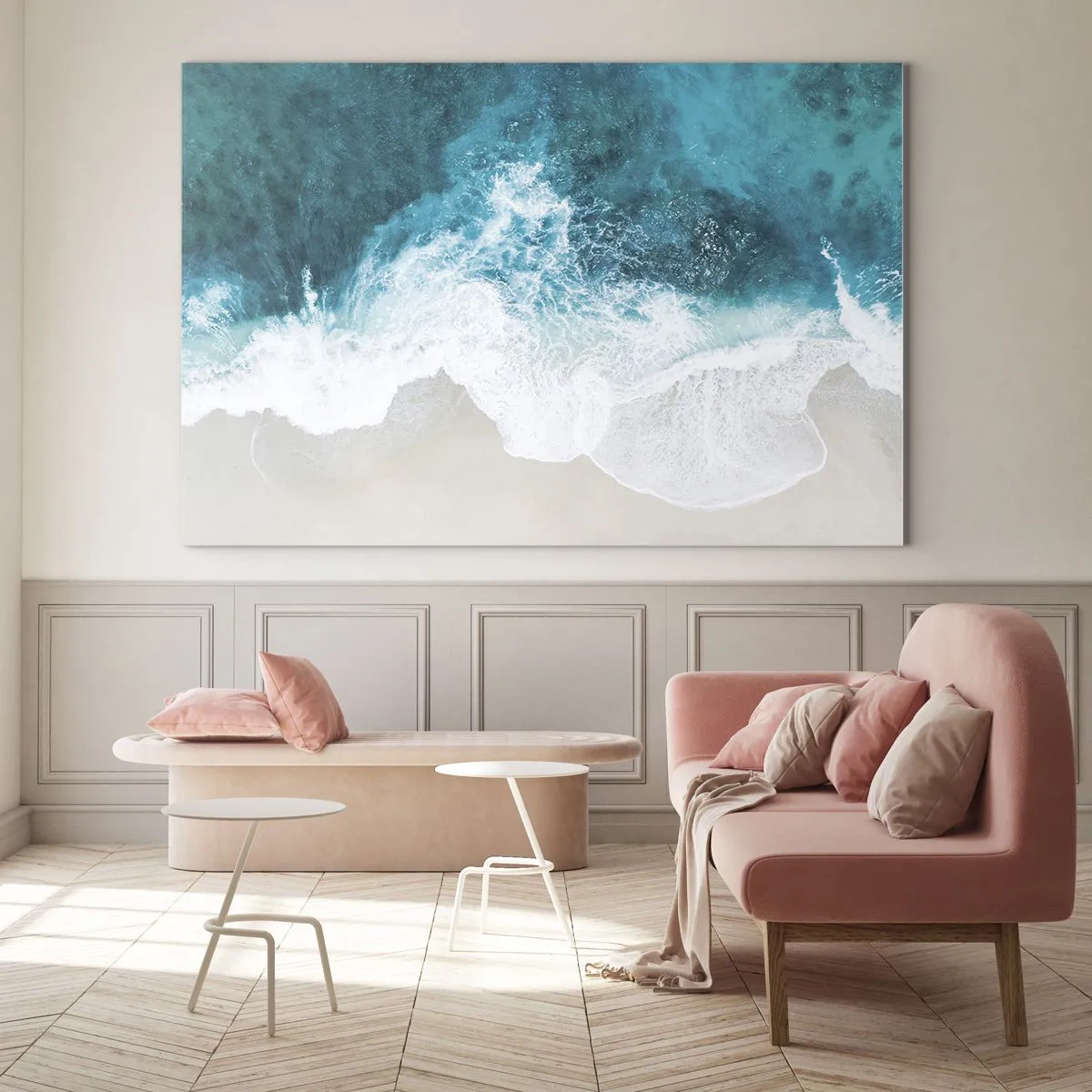 Glass picture - Aerial shot of sea waves crashing against the shore - 70x50cm - Natural Caress - Modern wall decoration for the living room and bedroom ARTTOR