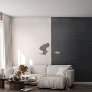 Photo Wallpaper Premium Canvas - Big Voyage - Kid, Black and white, Water - 500x350 cm