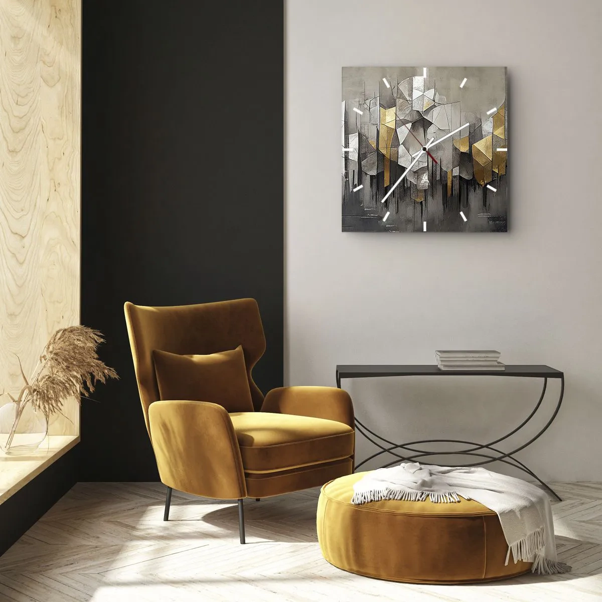 Wall clock - Clock on glass - Composition of Ice and Light - 30x30 cm