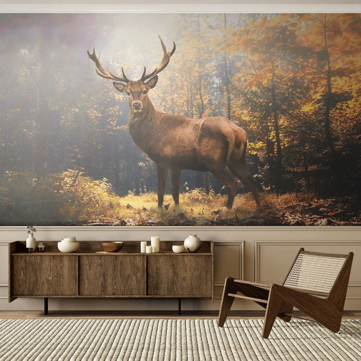 Photo Wallpaper Standard Eco - In Full Majesty - Landscape, Deer, Forest - 300x210 cm