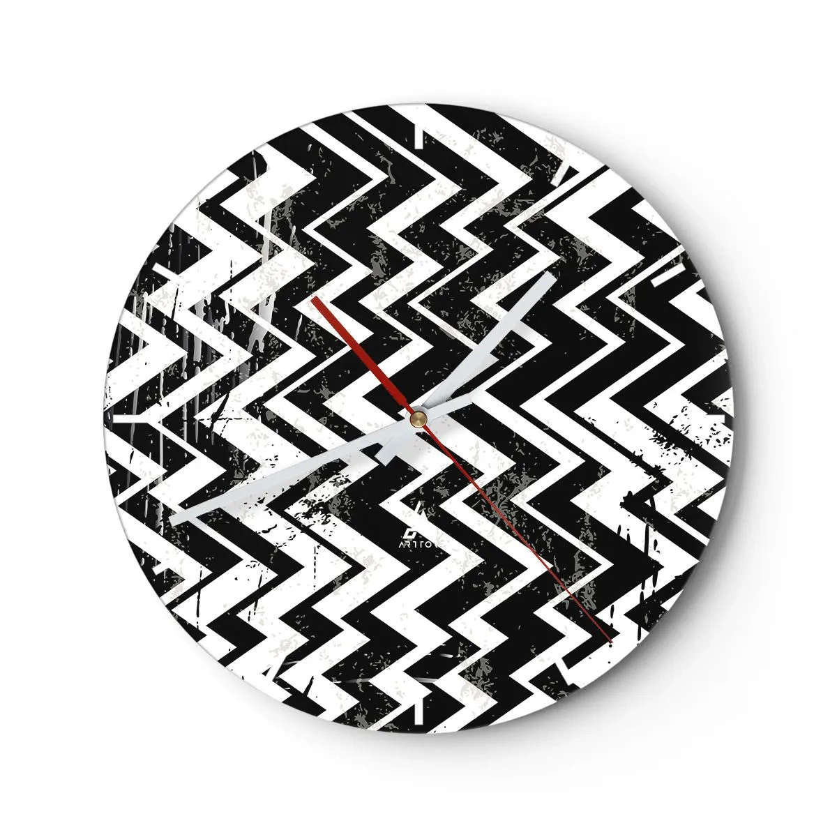 Wall clock - Clock on glass - Zig-White Zag-Black - 40x40 cm