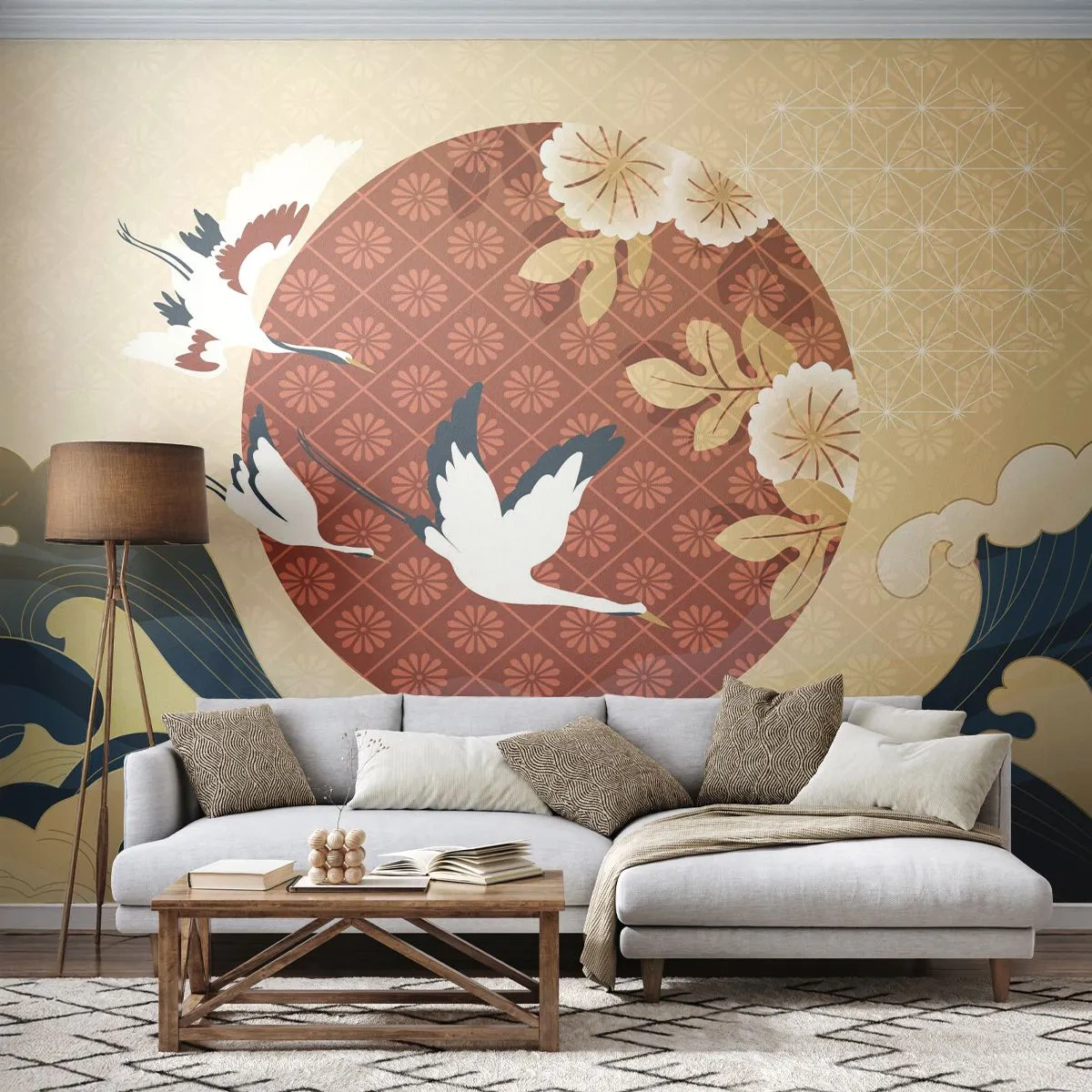 Photo Wallpaper Standard Eco - Japanese Tale - Heron, Bird, Abstraction - 350x256 cm