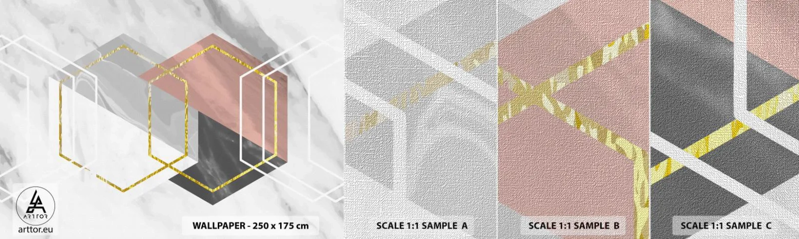 Photo Wallpaper Sample Premium Canvas - Chain Composition - Abstraction, Piece, Hexagon - 100x30 cm