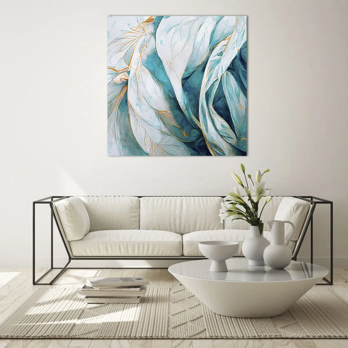 Glass picture - Blue Abstract with a Golden Motif - 30x30 cm