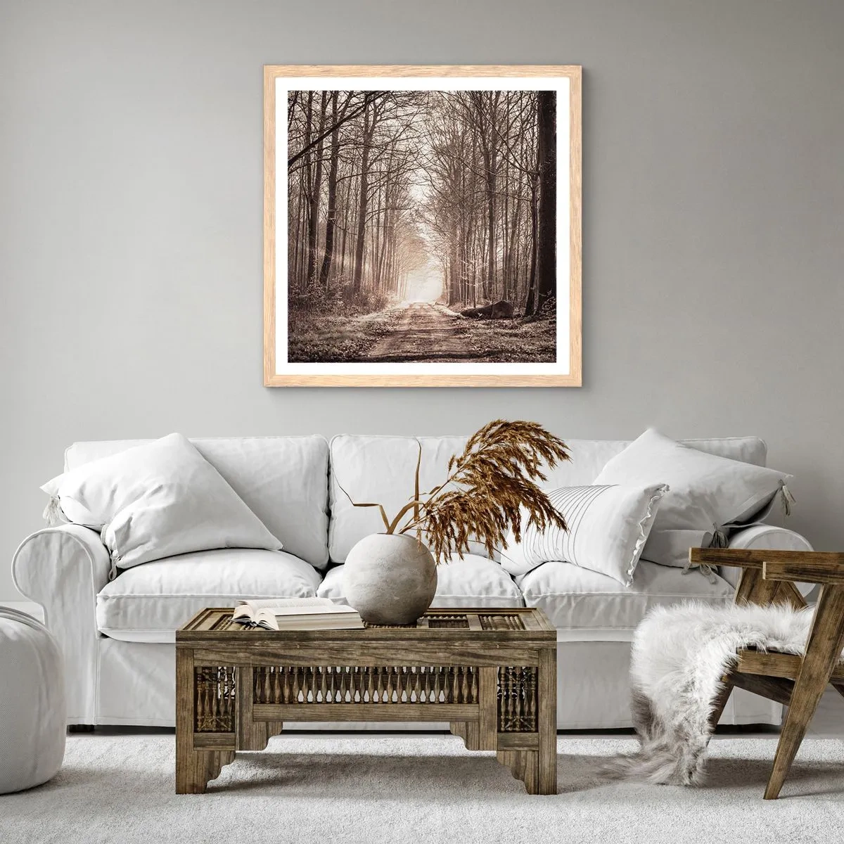 Poster in light oak frame - Cathedral of the Forest - 60x60 cm