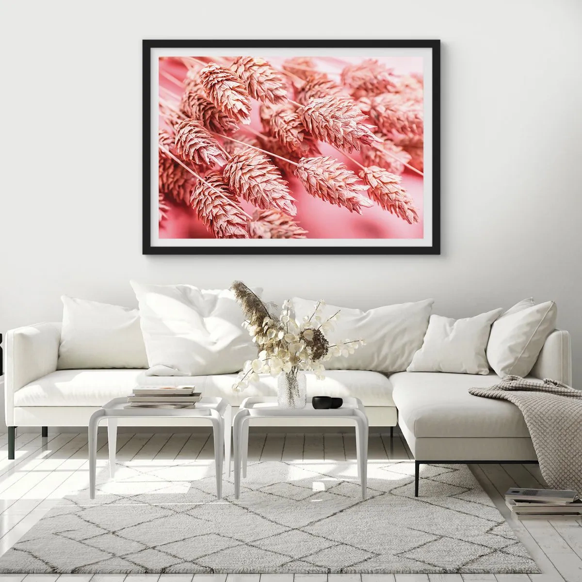 Poster in black frame - Flowery Cascade in Pink - 100x70 cm