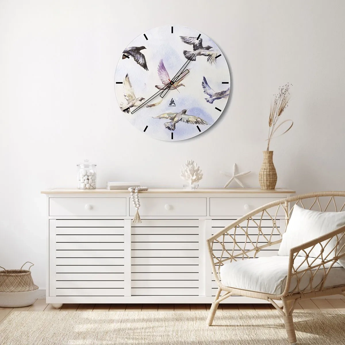 Wall clock - Clock on glass - Freedom in Grey and Blue - 40x40 cm