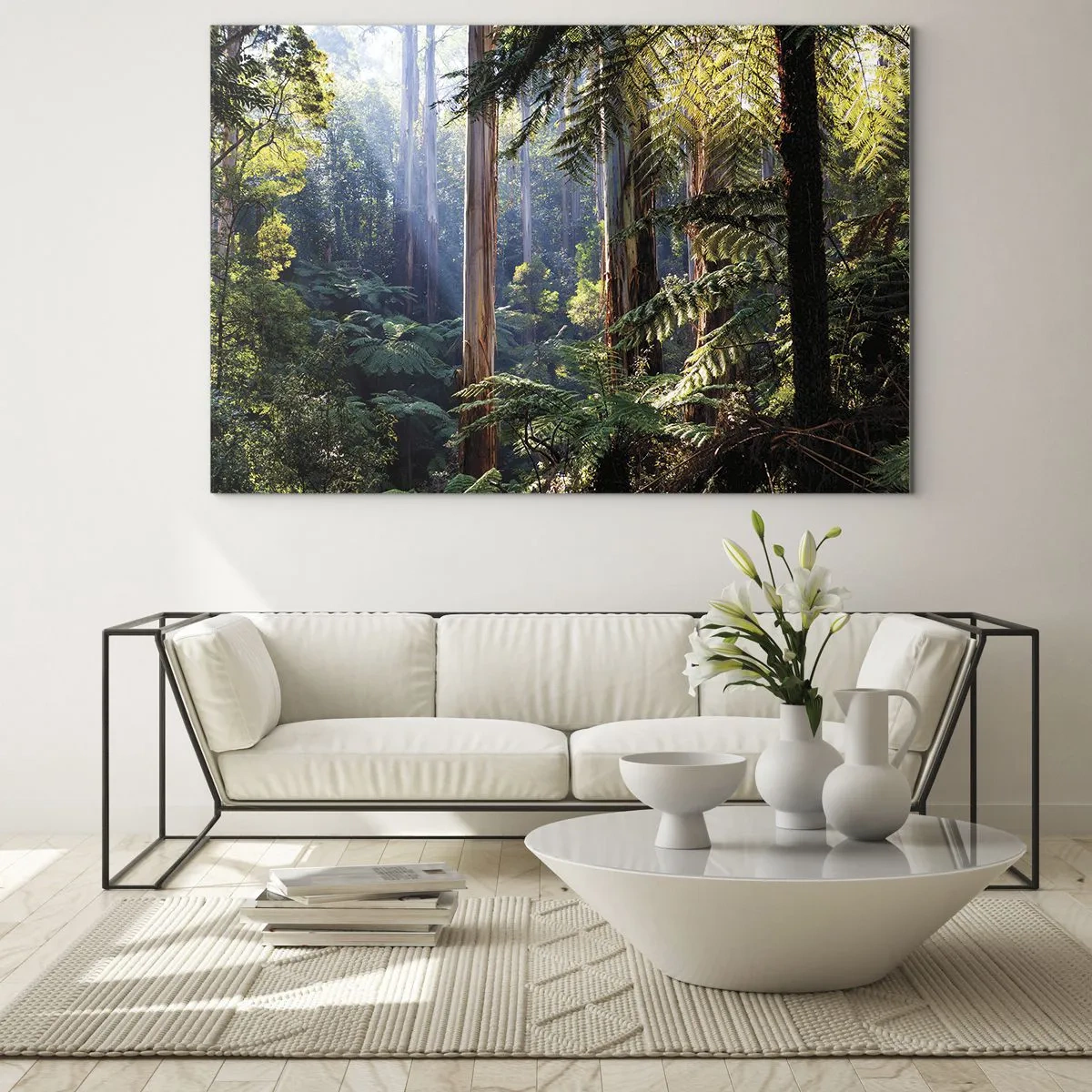 Glass picture - Green tropical forest with sun rays - 70x50cm - Tale of a Forest - Modern wall decoration for the living room and bedroom ARTTOR