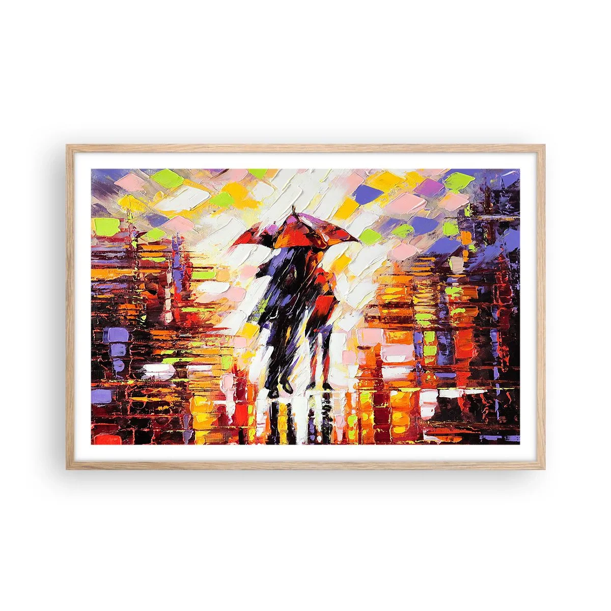 Poster in light oak frame - Together through Night and Rain - 91x61 cm