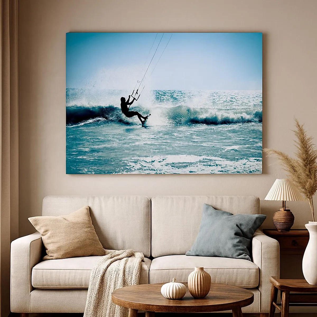 Canvas picture - Kitesurfer riding a wave in full sun - 70x50cm - Let You Be Carried Away - Modern wall decoration for the living room and bedroom ARTTOR