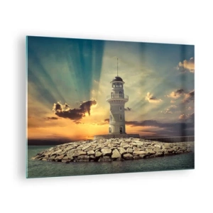 Glass picture - A lighthouse against the backdrop of the setting sun - 70x50cm - Light, Hope, Beauty - Modern wall decoration for the living room and bedroom ARTTOR