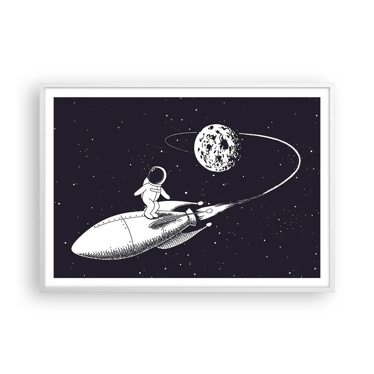 Poster in white frmae - Space Surfer - 100x70 cm
