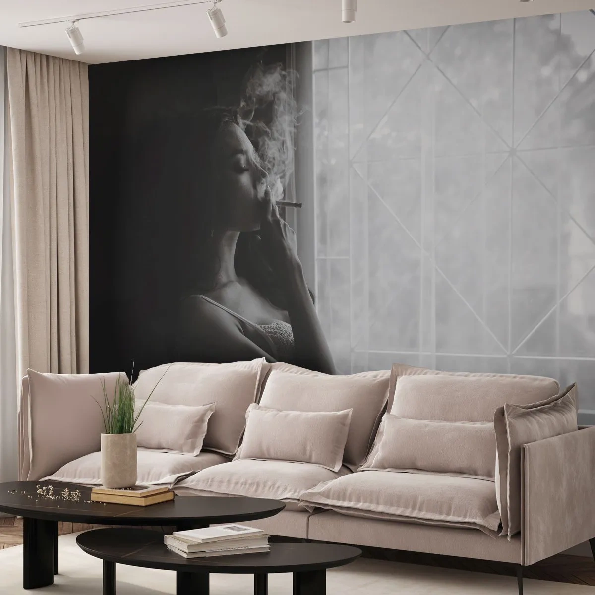 Custom Wallpaper Premium Canvas - Sensual Moment - Woman, Cigarette, Bedroom