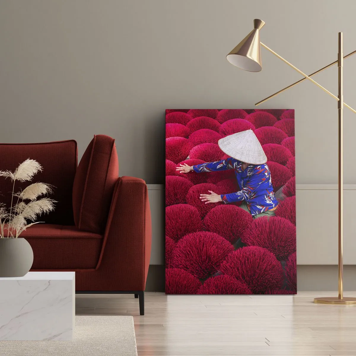 Canvas picture - In the Rice Field  - 65x120 cm