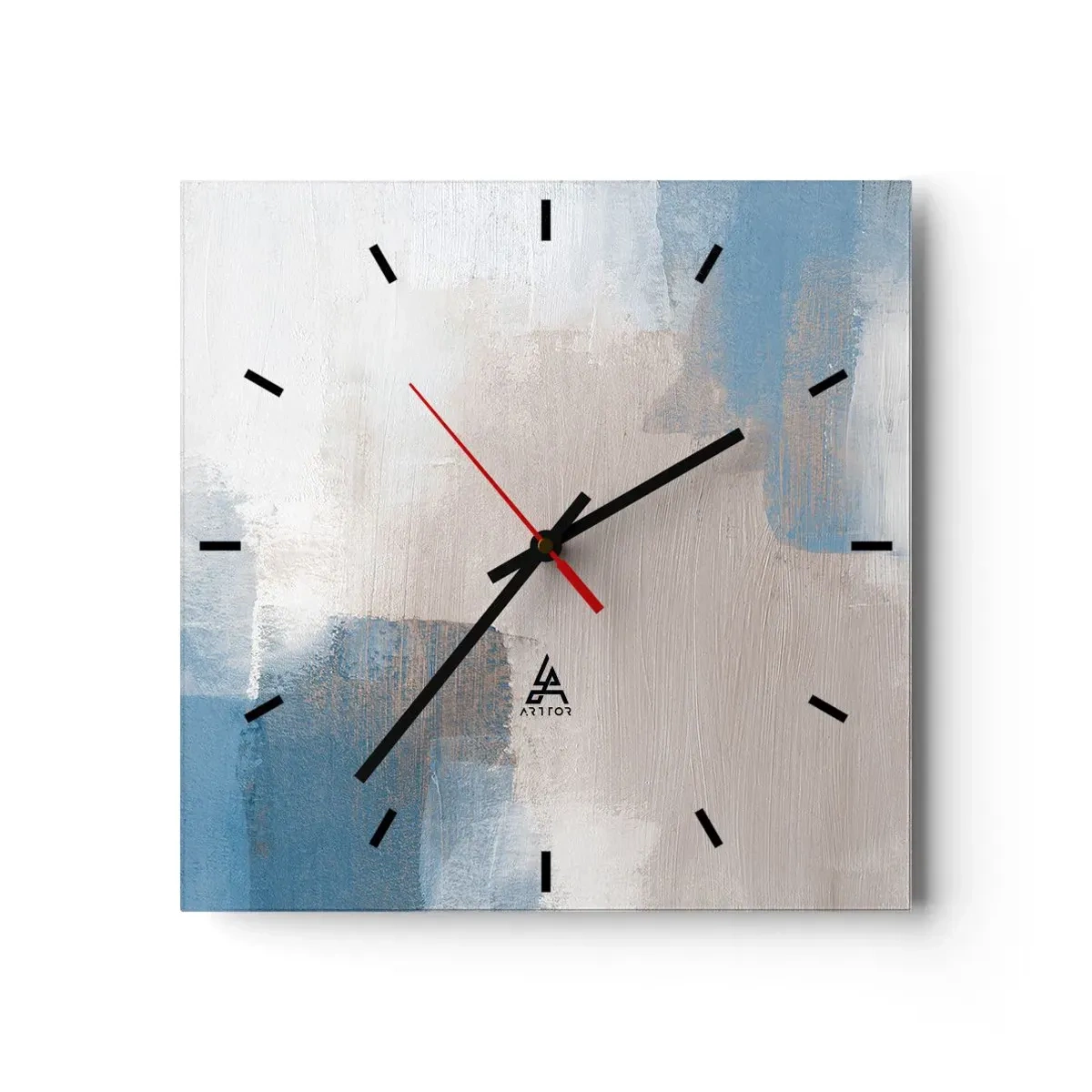 Wall clock - Clock on glass - Pink Abstract with a Blue Curtain - 30x30 cm
