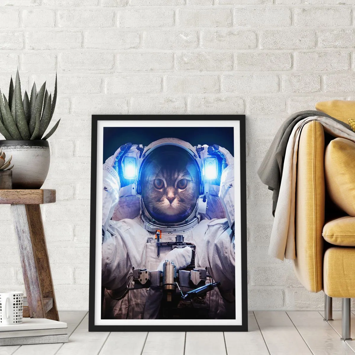 Poster in black frame - Astronaut cat in full spacesuit - 50x70cm - Houston, You've Got a Problem - Modern wall decoration for the living room and bedroom ARTTOR