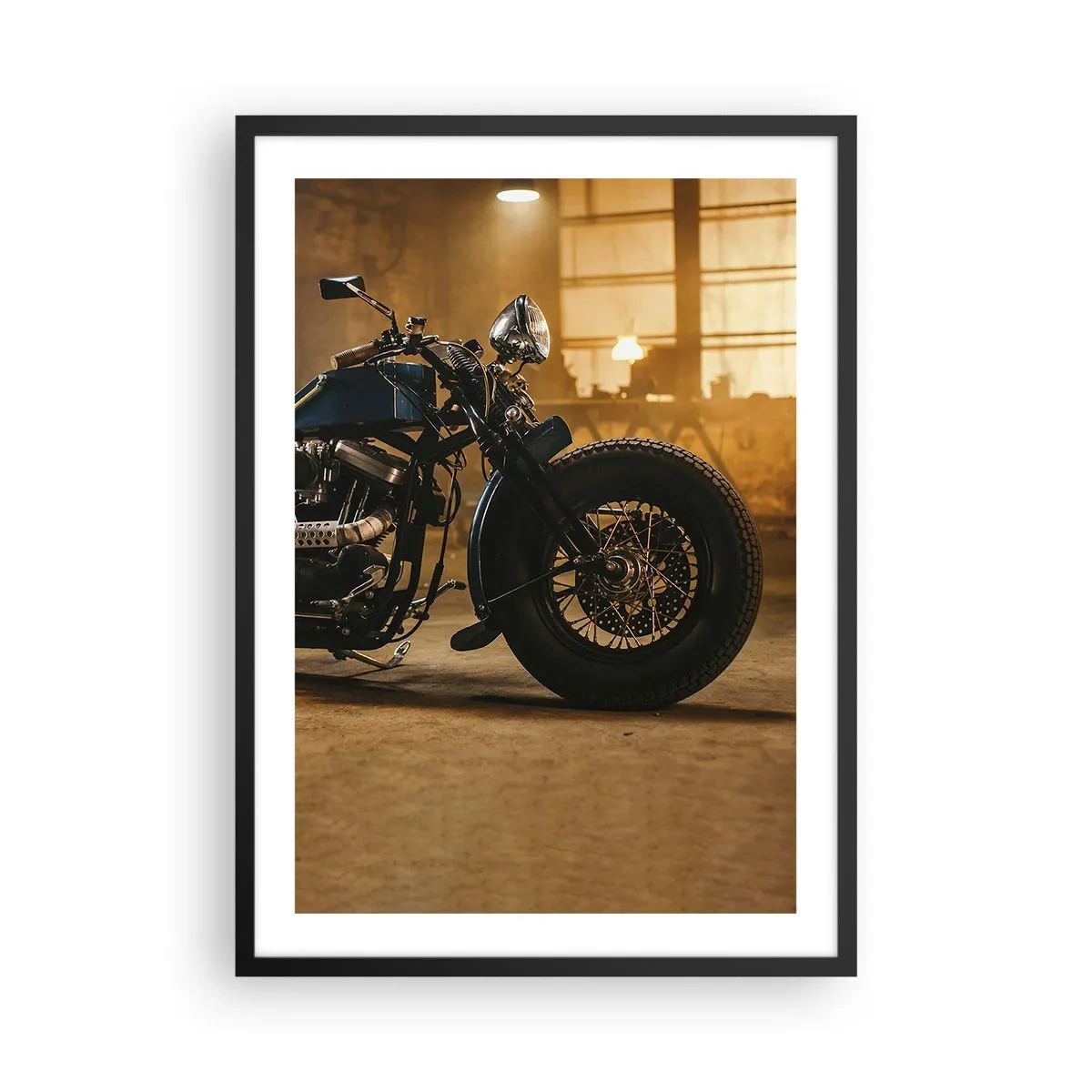 Poster in black frame - Motorcycle in a stylish workshop - 50x70cm - I Can Do Anything - Modern wall decoration for the living room and bedroom ARTTOR