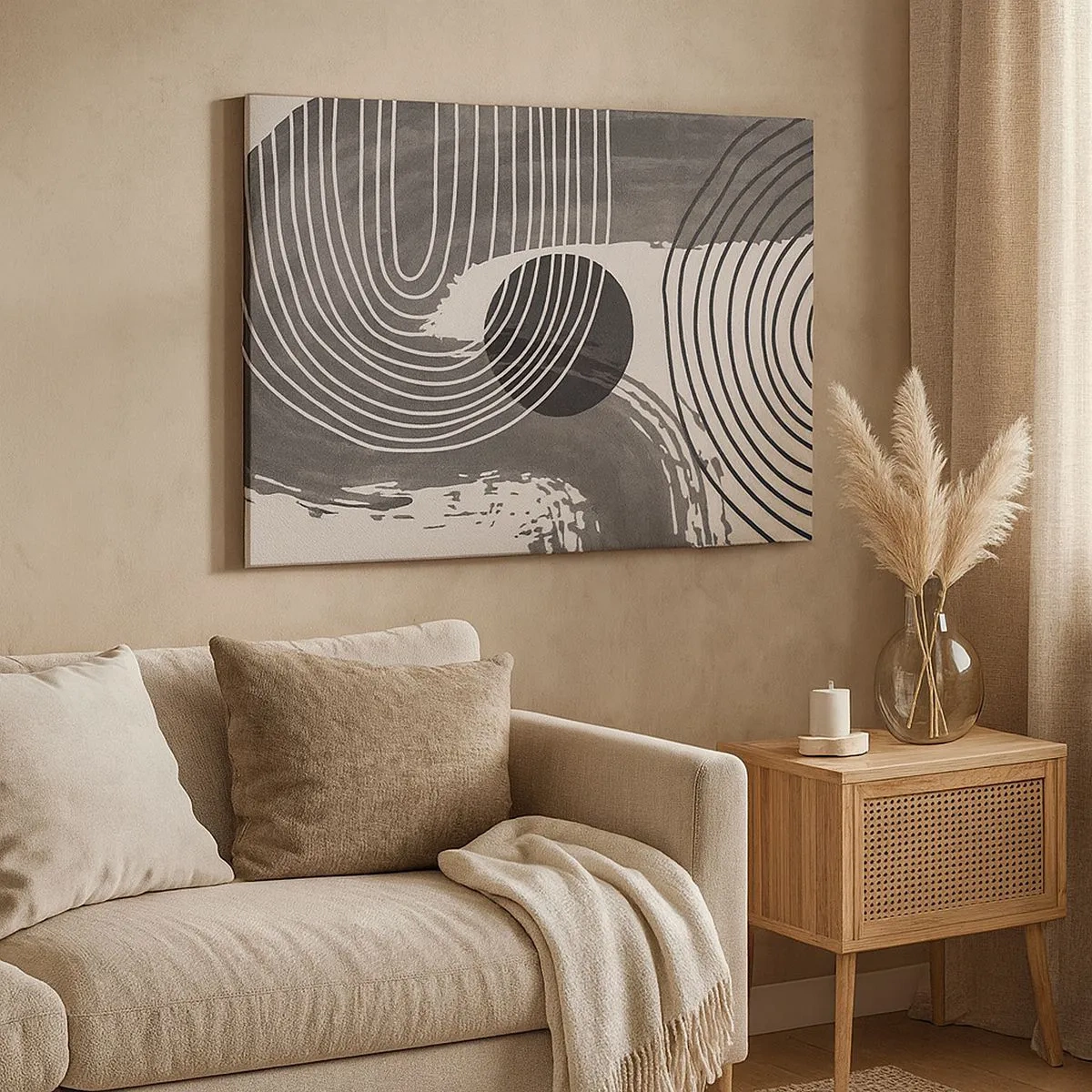 Canvas picture - Geometric lines and ovals in monochromatic shades - 70x50cm - Oval Wins - Modern wall decoration for the living room and bedroom ARTTOR